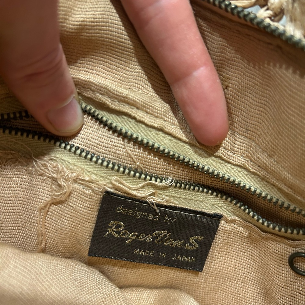 Vintage Roger Van S Woven Straw Tote with Brown and Orange Leather Panels - Picture 7 of 8